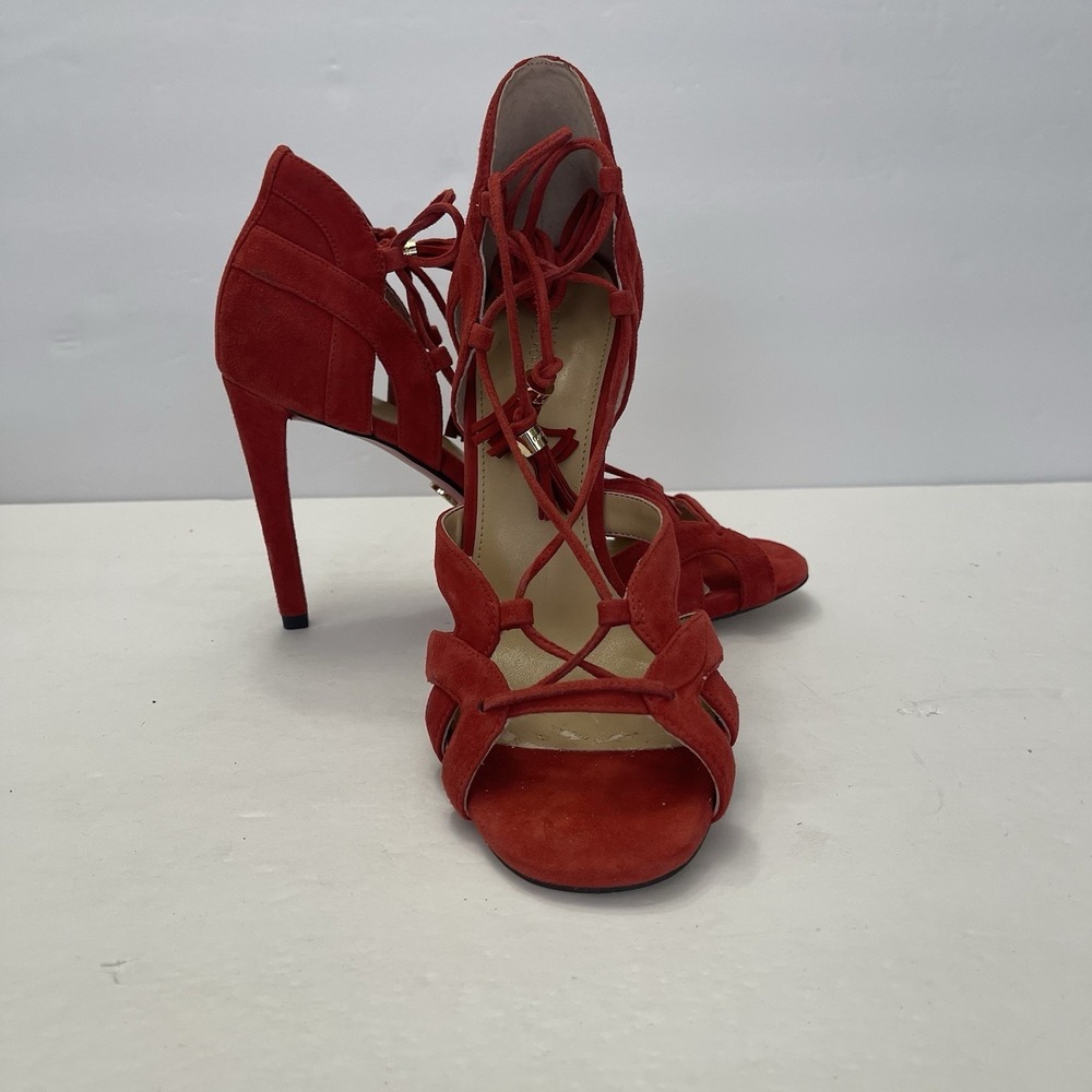Michael Kors Mirabel Red Suede Lace Up Heel Sandal Womens 8M Strappy Event